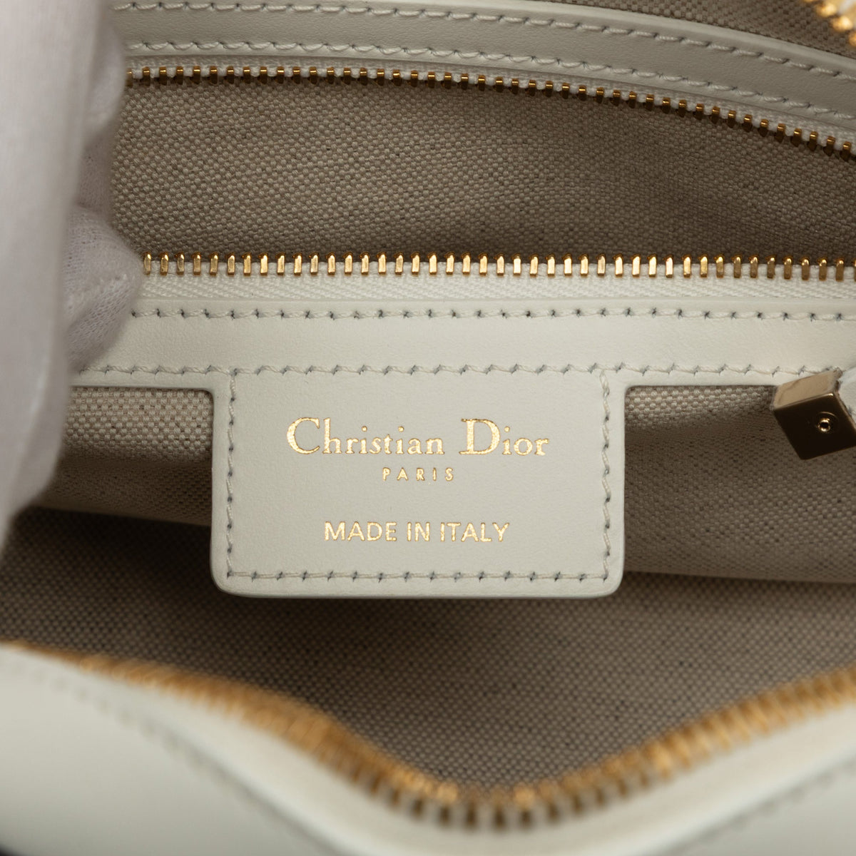 Dior Small Leather Dior Vibe Zip Bowling Bag — White