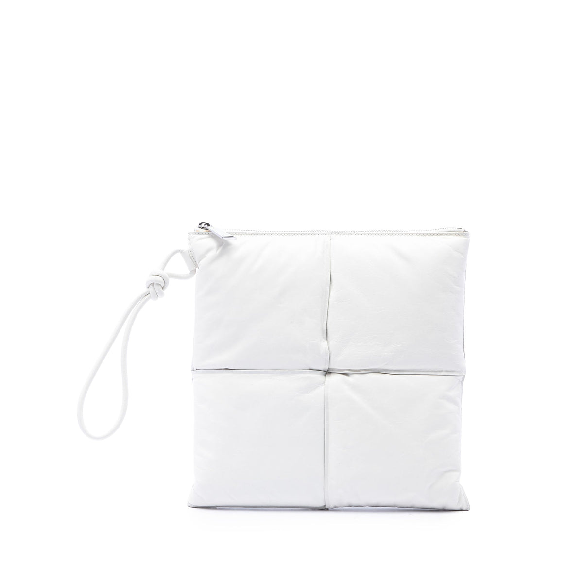 Bottega Veneta Nappa Maxi Intrecciato Padded Square Wristlet Pouch — White