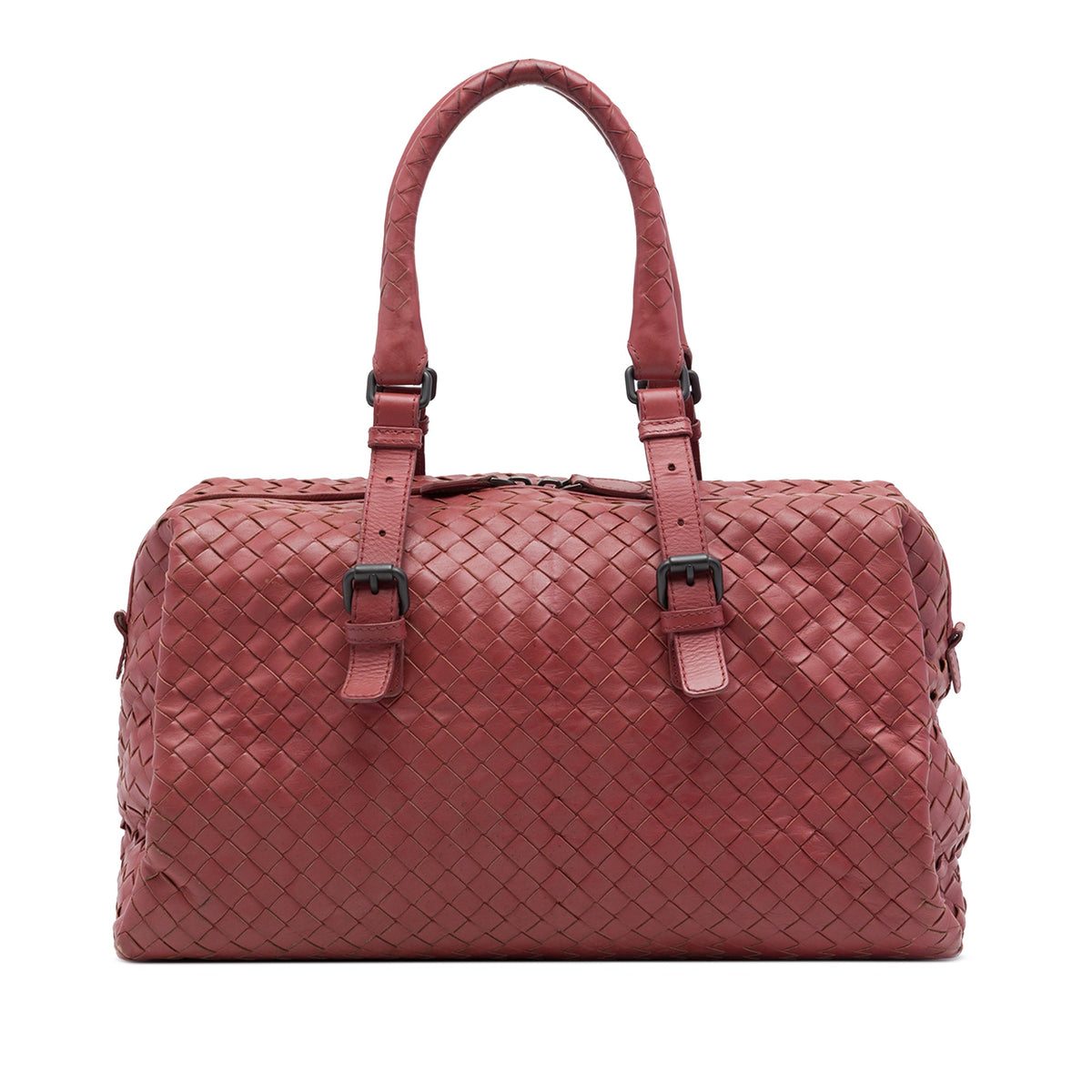 Bottega Veneta Nappa Intrecciato Boston Bag — Red