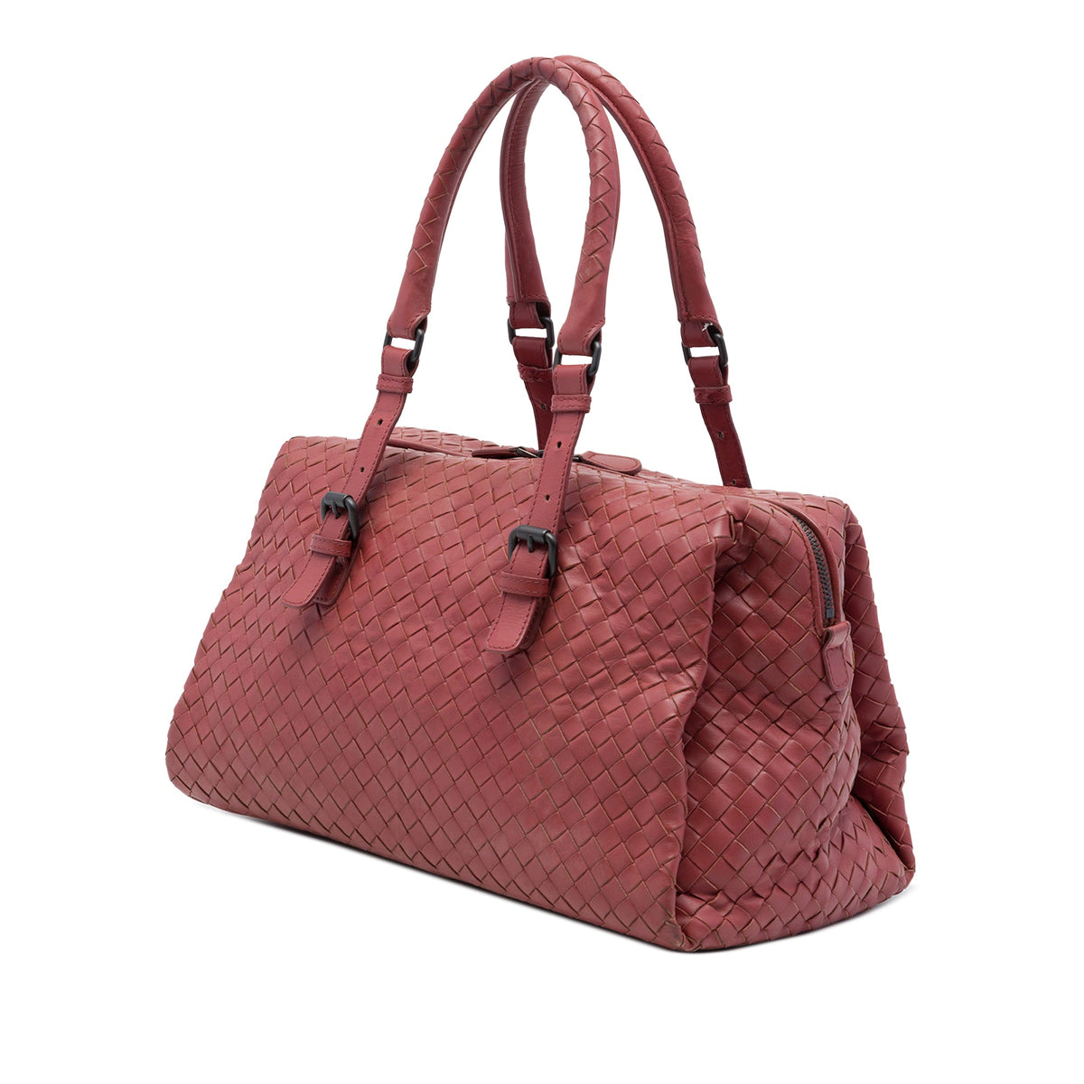 Bottega Veneta Nappa Intrecciato Boston Bag — Red