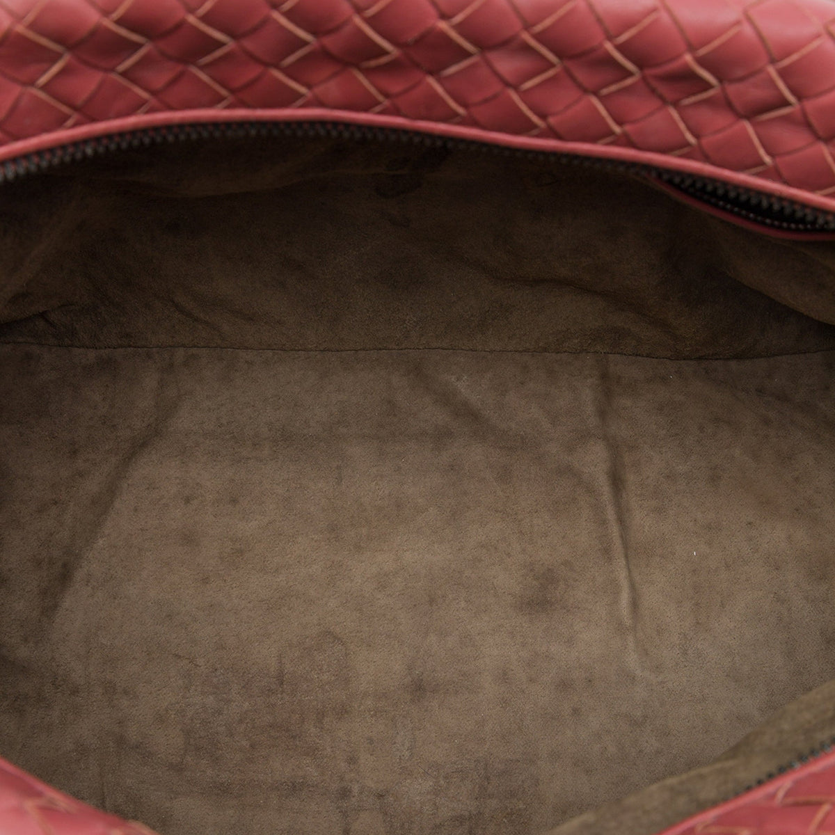 Bottega Veneta Nappa Intrecciato Boston Bag — Red