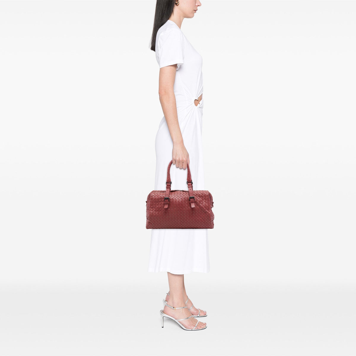 Bottega Veneta Nappa Intrecciato Boston Bag — Red