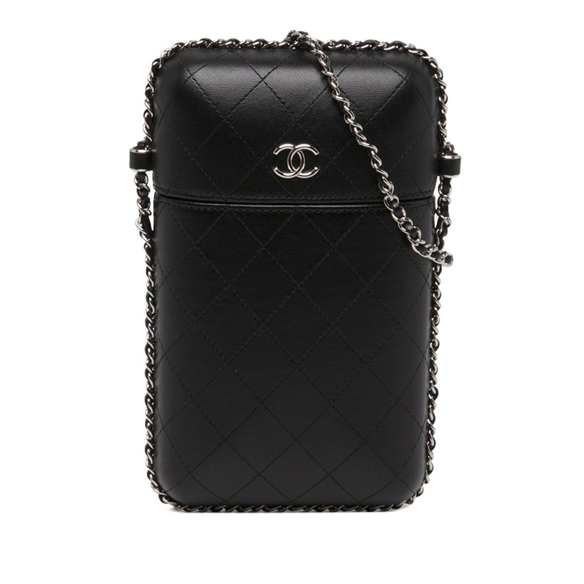 Chanel CC Quilted Lambskin Chain Around Phone Holder — Black