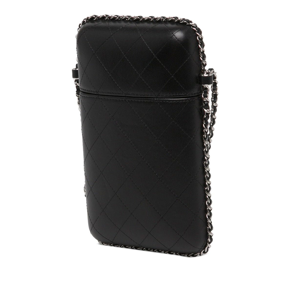 Chanel CC Quilted Lambskin Chain Around Phone Holder — Black