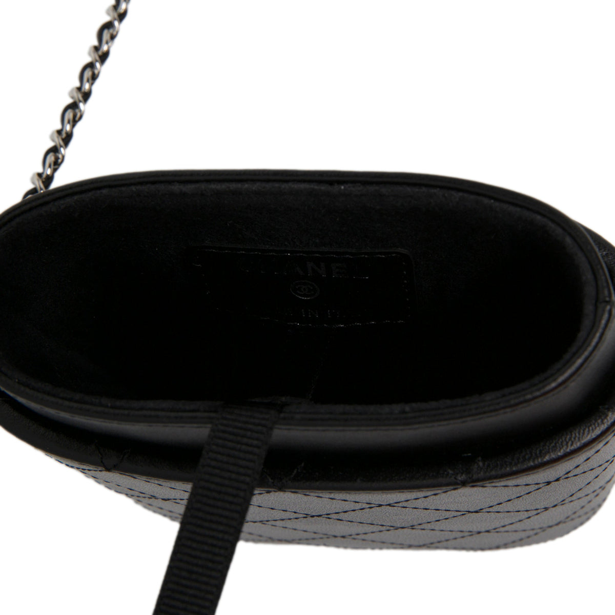 Chanel CC Quilted Lambskin Chain Around Phone Holder — Black