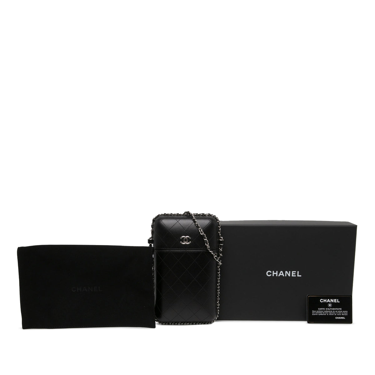 Chanel CC Quilted Lambskin Chain Around Phone Holder — Black