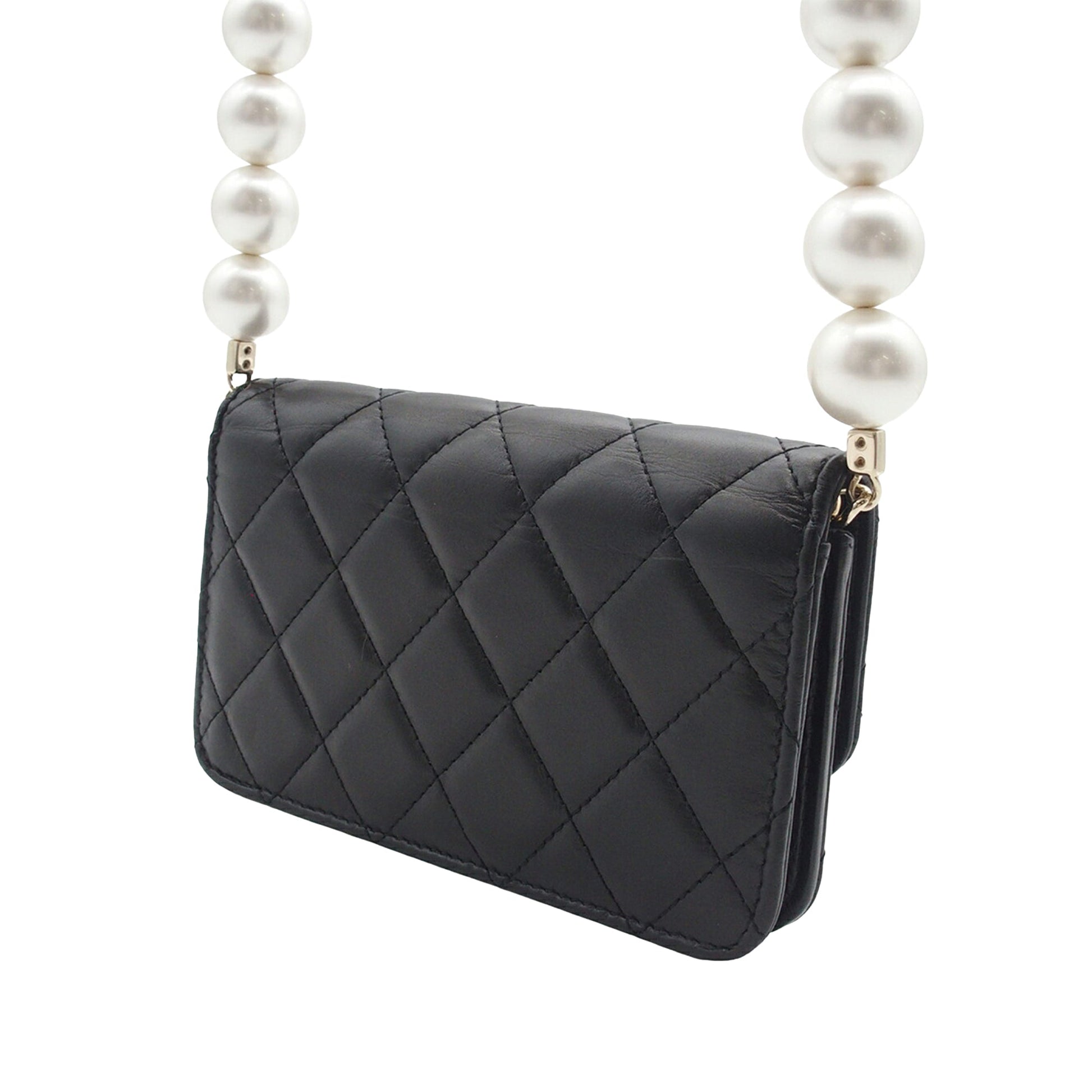 Chanel Quilted Calfskin Maxi Pearls Clutch With Chain