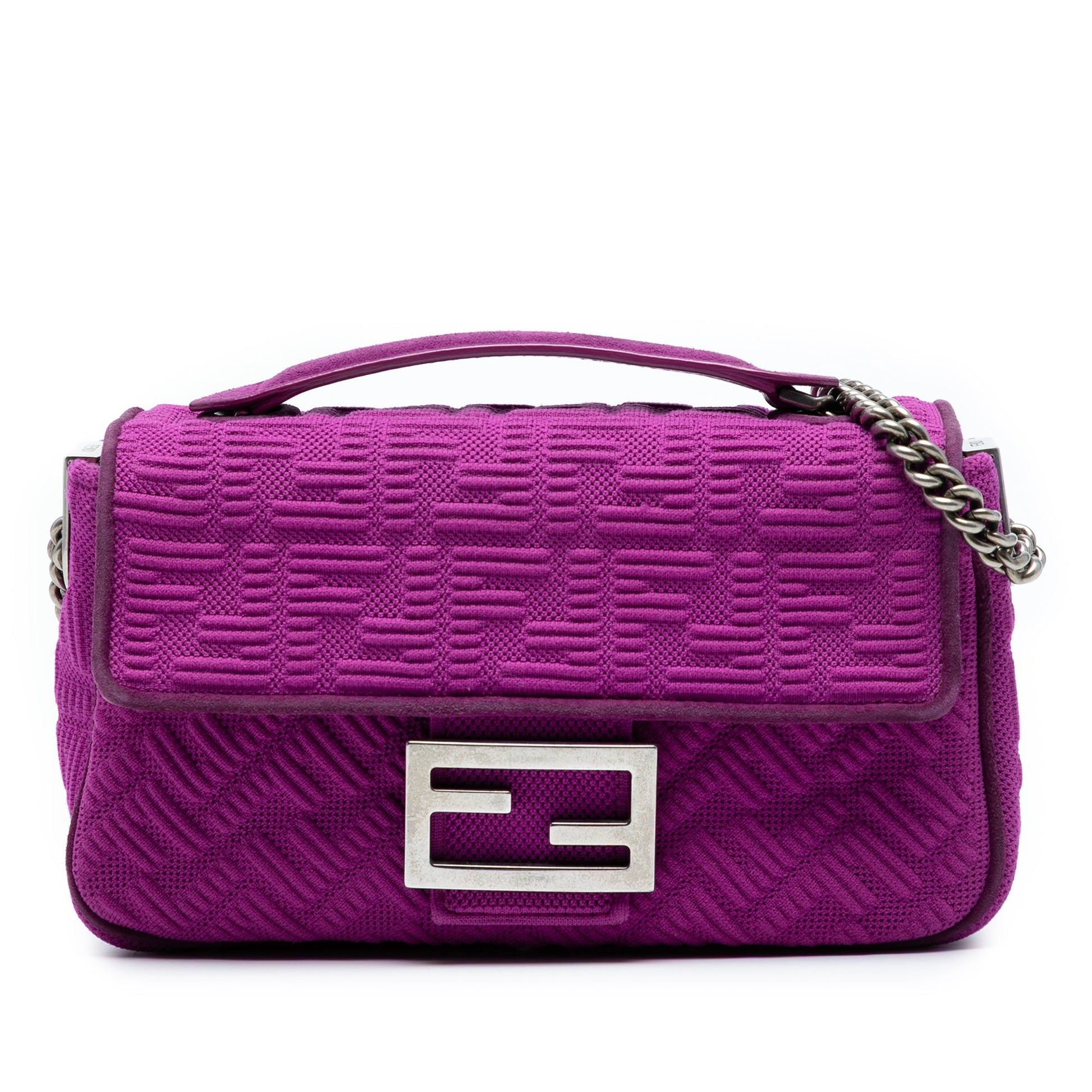 Fendi Zucca Embossed Technical Fabric Chain Midi Baguette