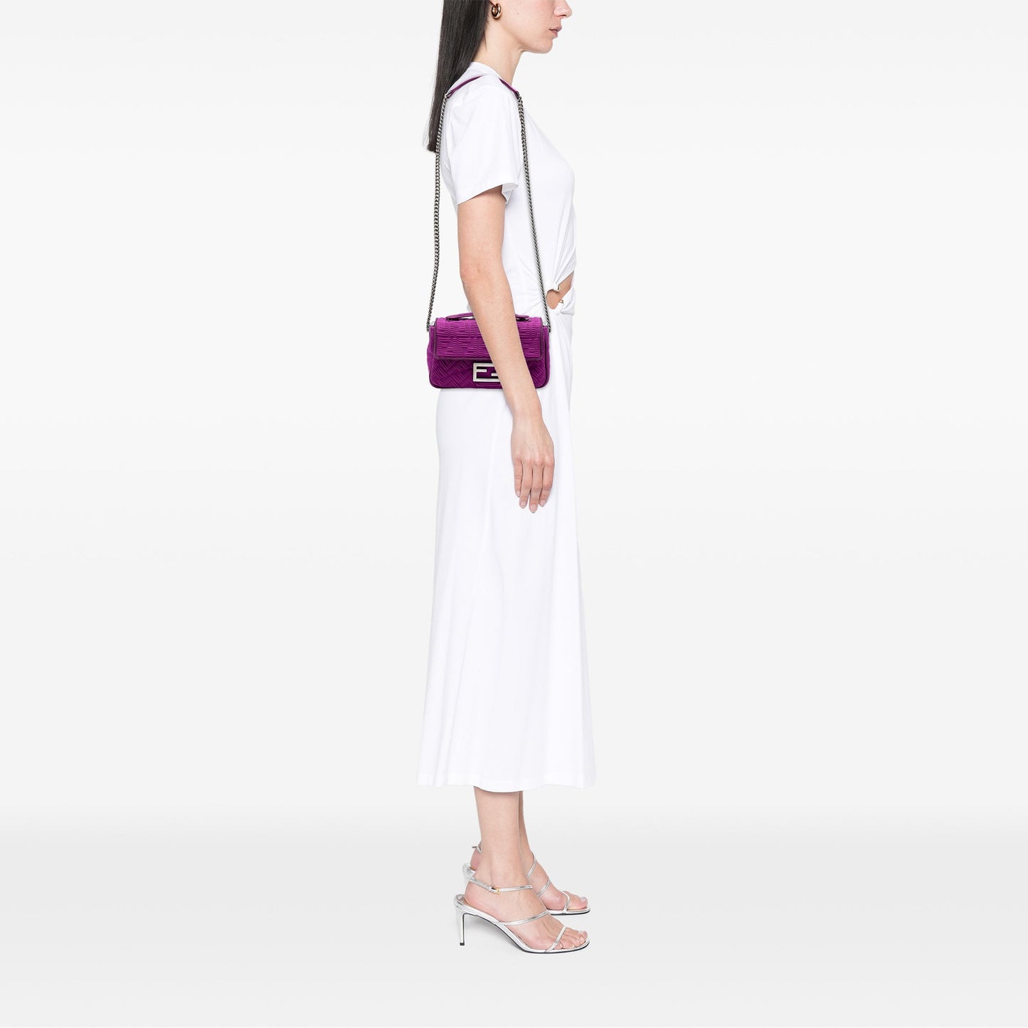 Fendi Zucca Embossed Technical Fabric Chain Midi Baguette