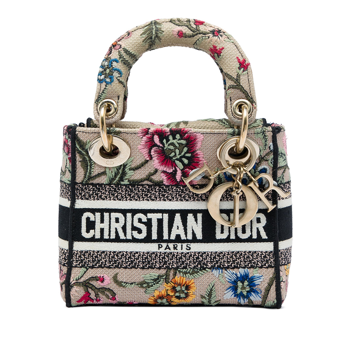Dior Mini Embroidered Canvas Petites Fleurs Toile De Jouy Lady D Lite — Beige