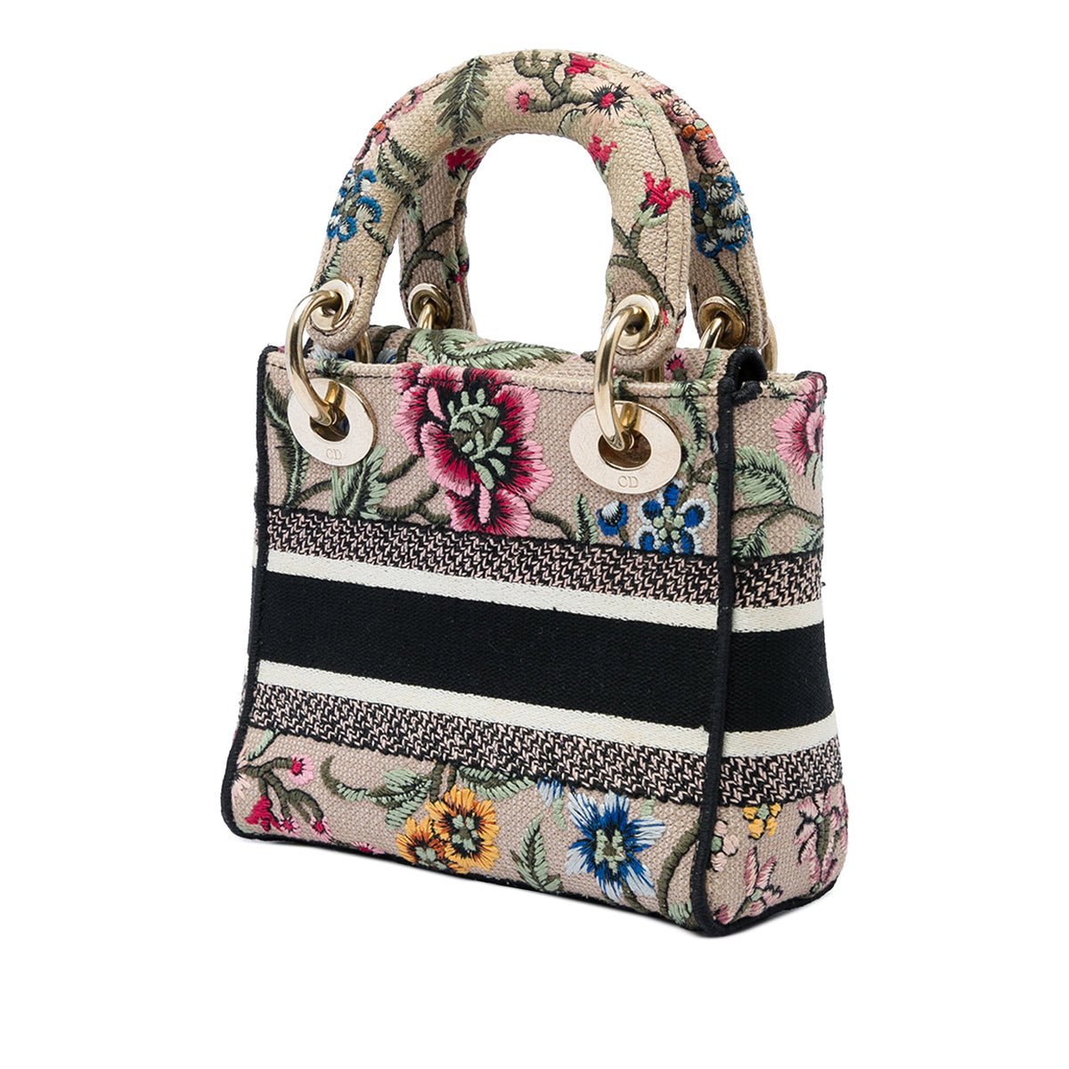 Dior Mini Embroidered Canvas Petites Fleurs Toile De Jouy Lady D Lite — Beige