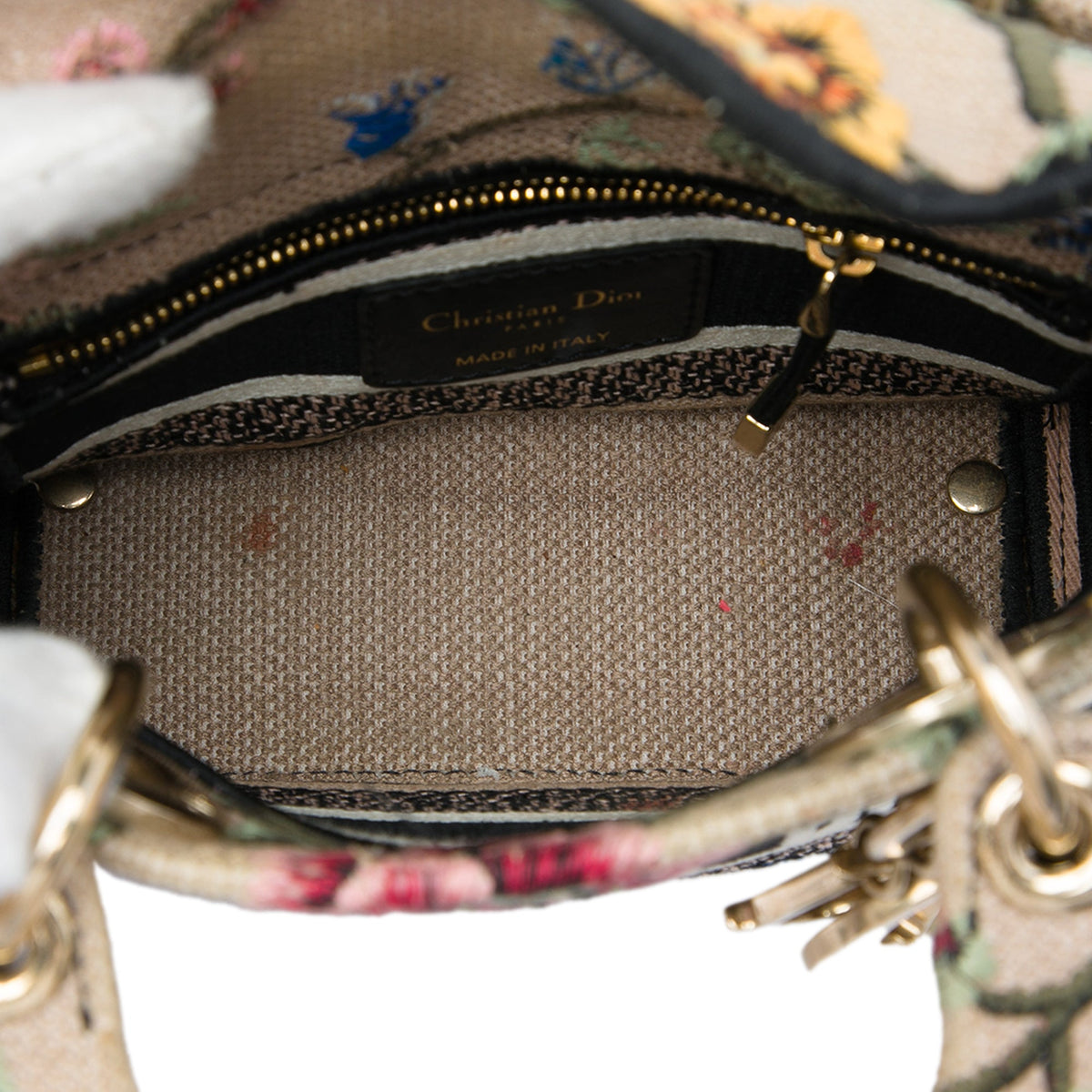 Dior Mini Embroidered Canvas Petites Fleurs Toile De Jouy Lady D Lite — Beige