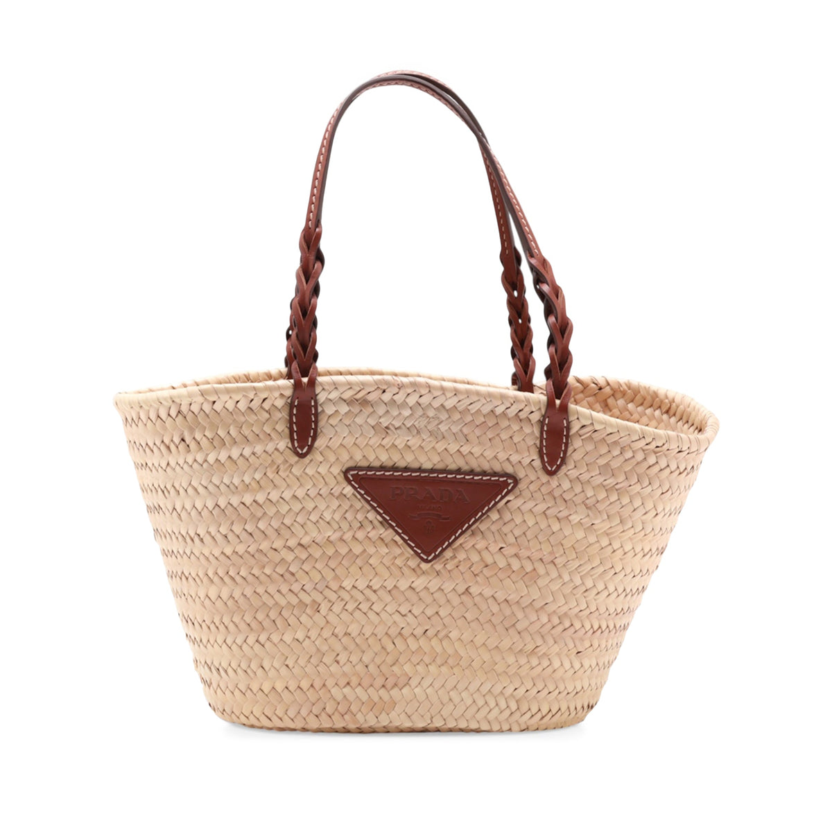 Prada Woven Palm and Leather Tote