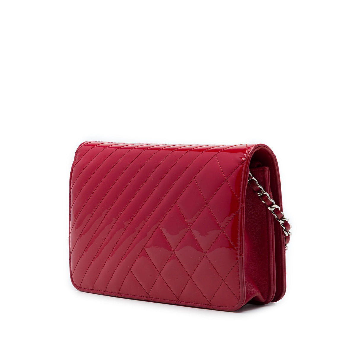 Chanel Quilted Patent Coco Boy Wallet On Chain — Red