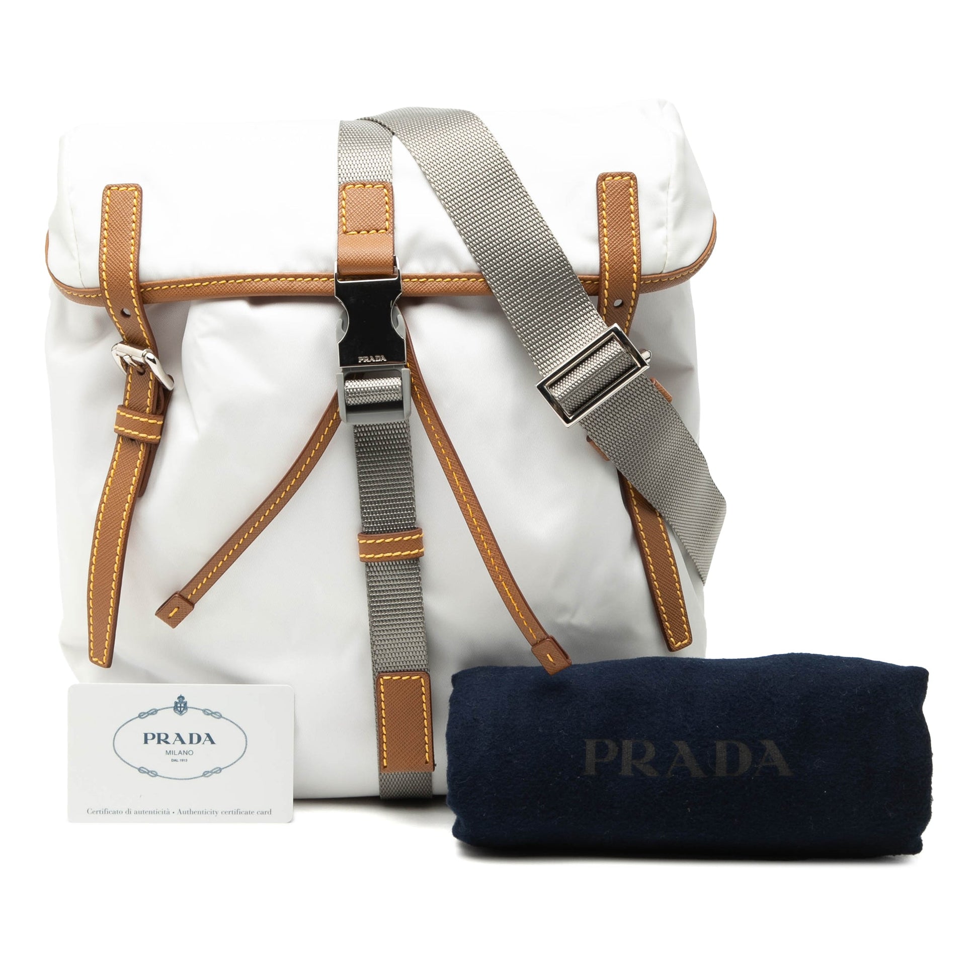 Prada Saffiano Trimmed Tessuto Triple Buckle Messenger Bag