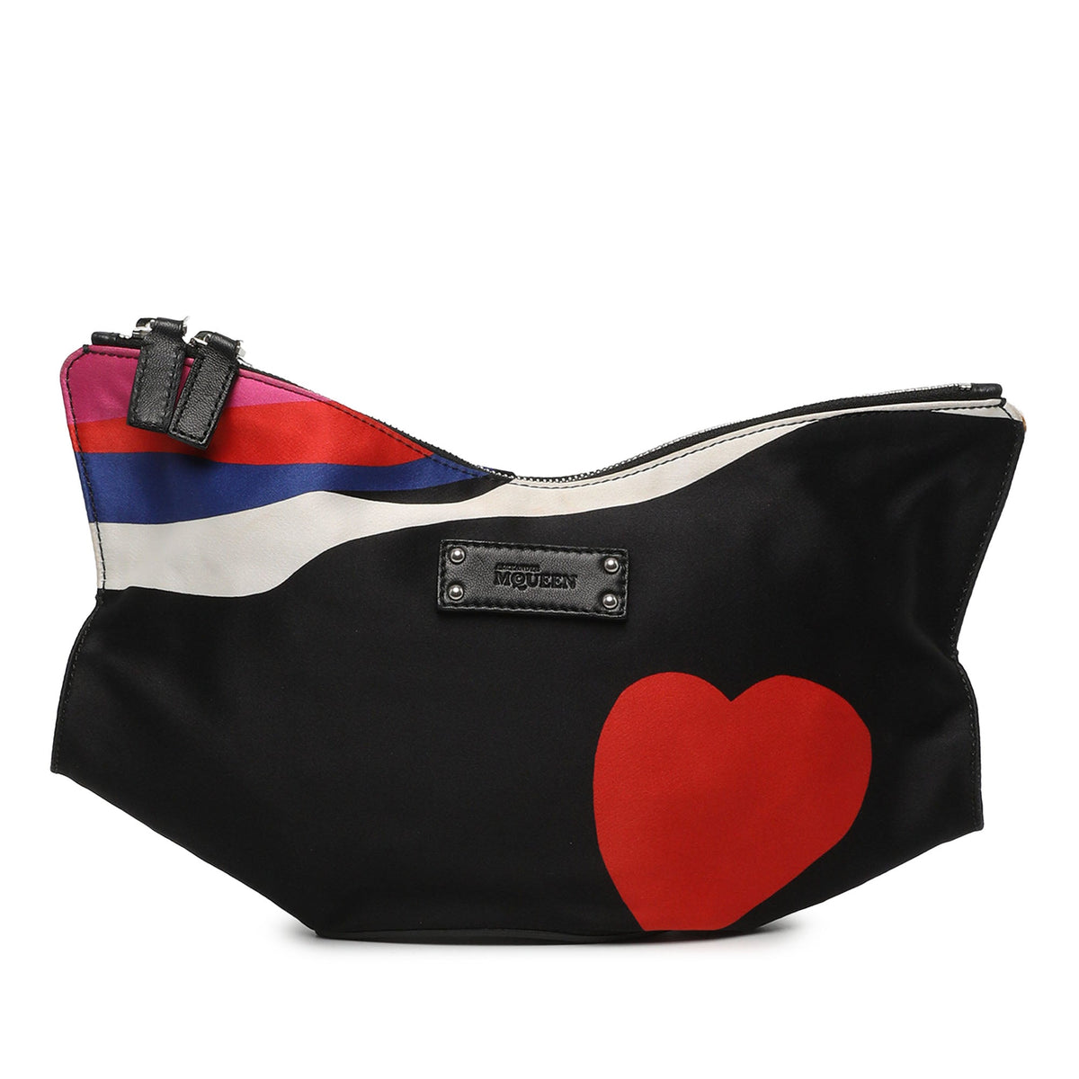 Alexander McQueen Printed Satin Heart De Manta Clutch — Black