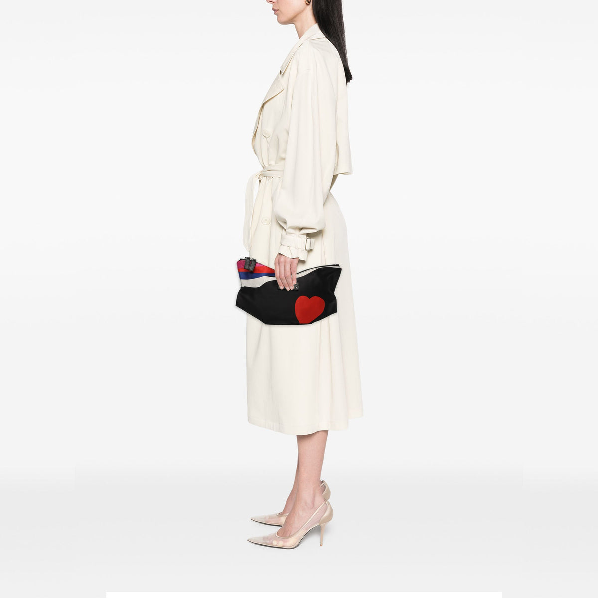Alexander McQueen Printed Satin Heart De Manta Clutch — Black