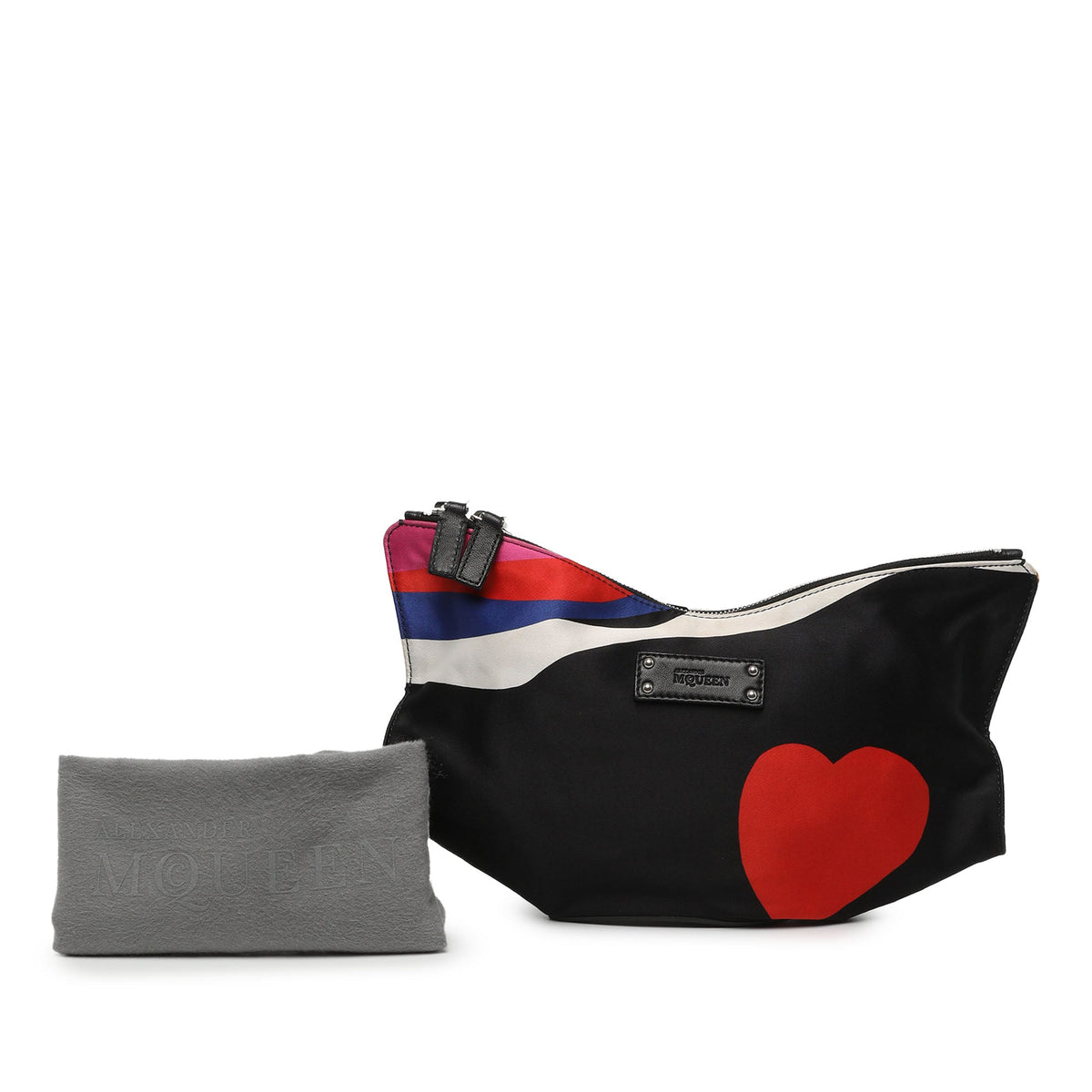 Alexander McQueen Printed Satin Heart De Manta Clutch — Black