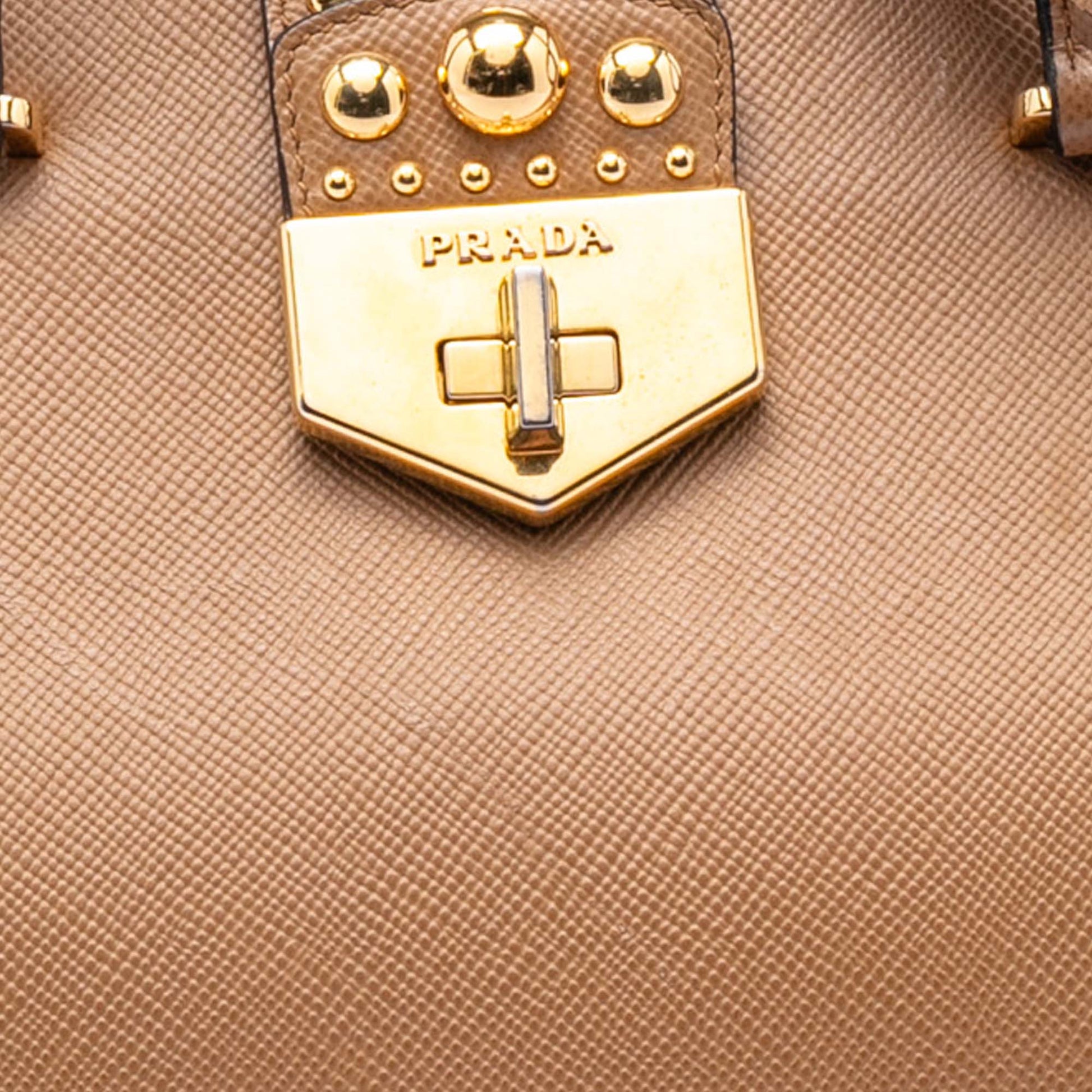 Prada Studded Saffiano Cuir Promenade Satchel