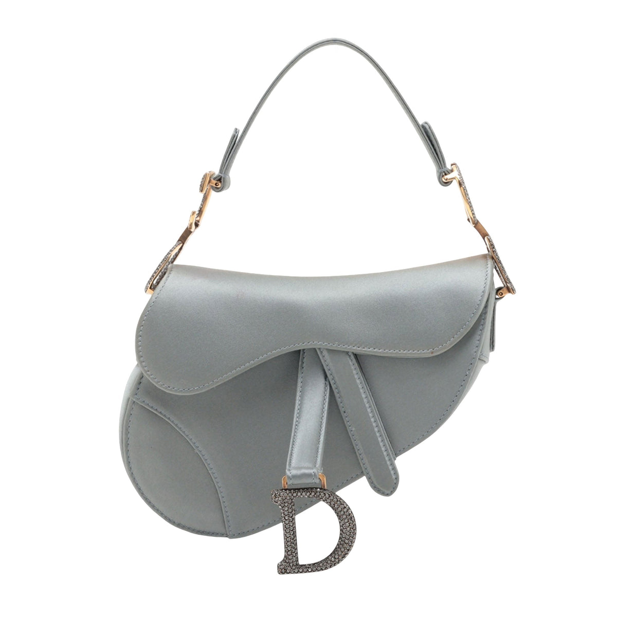 Dior Mini Satin Crystal Embellished Saddle Bag — Gray