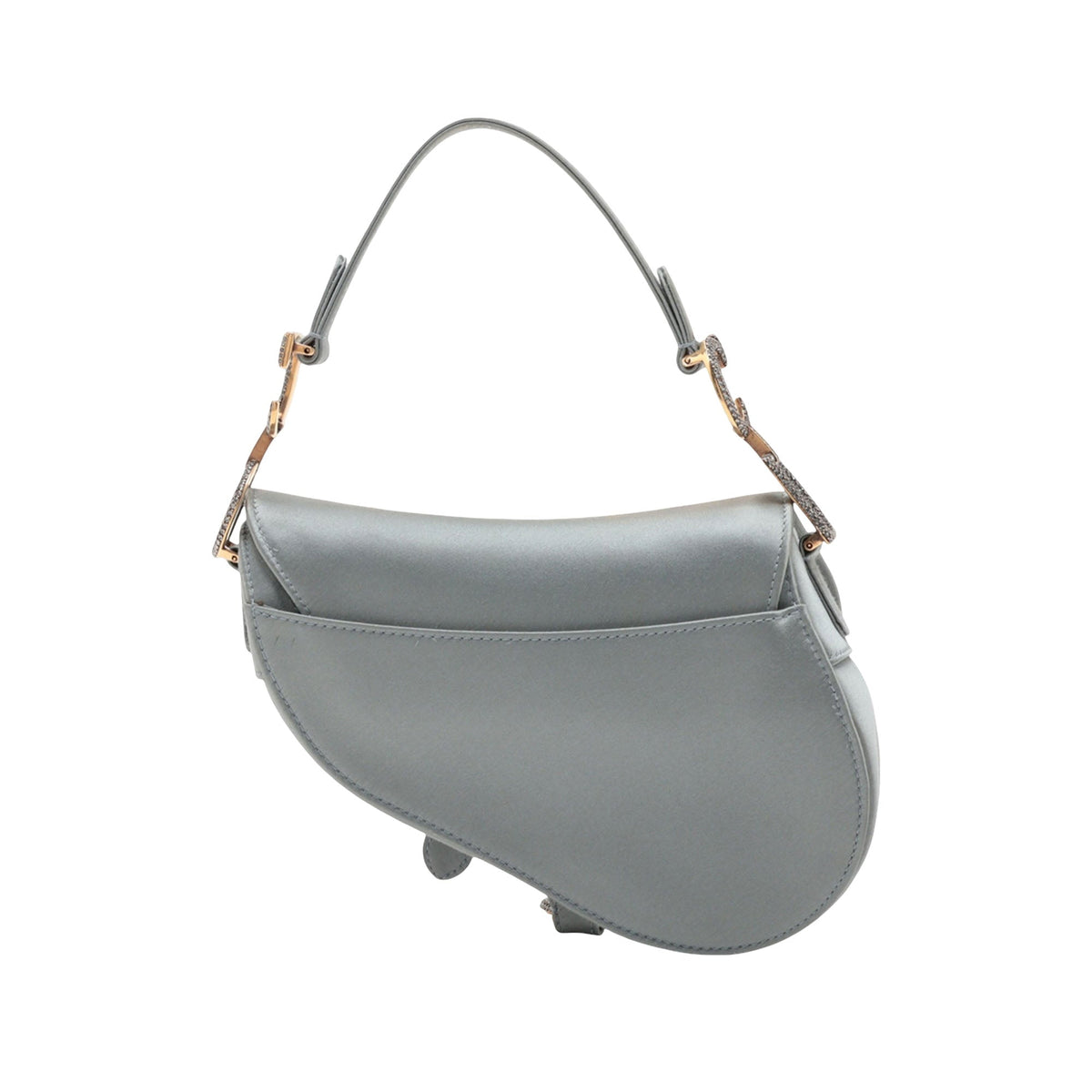Dior Mini Satin Crystal Embellished Saddle Bag — Gray