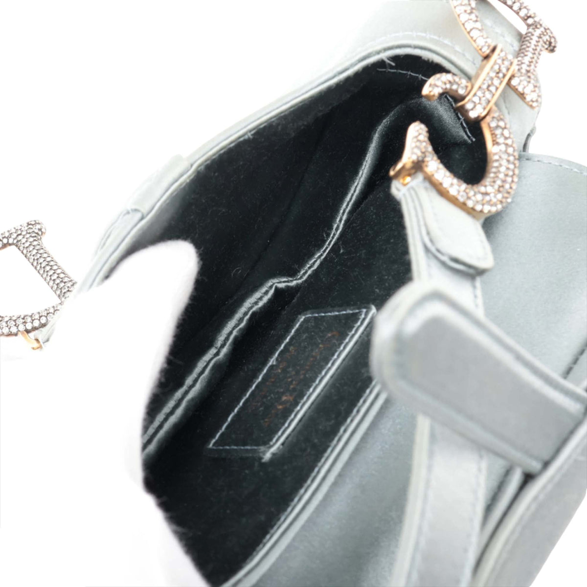 Dior Mini Satin Crystal Embellished Saddle Bag — Gray