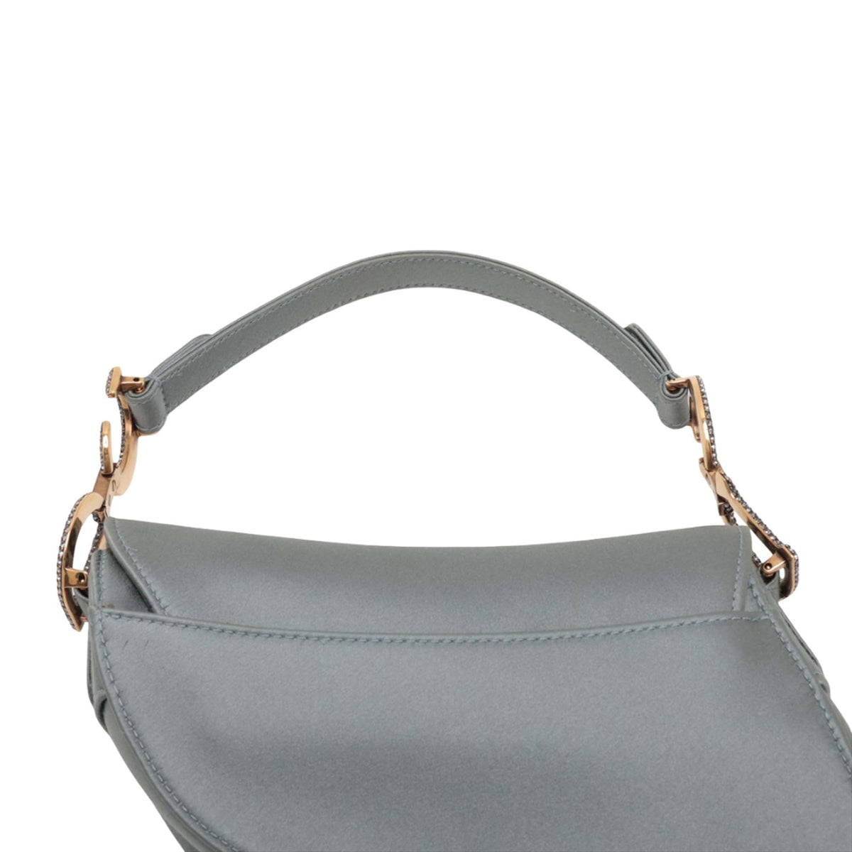 Dior Mini Satin Crystal Embellished Saddle Bag — Gray