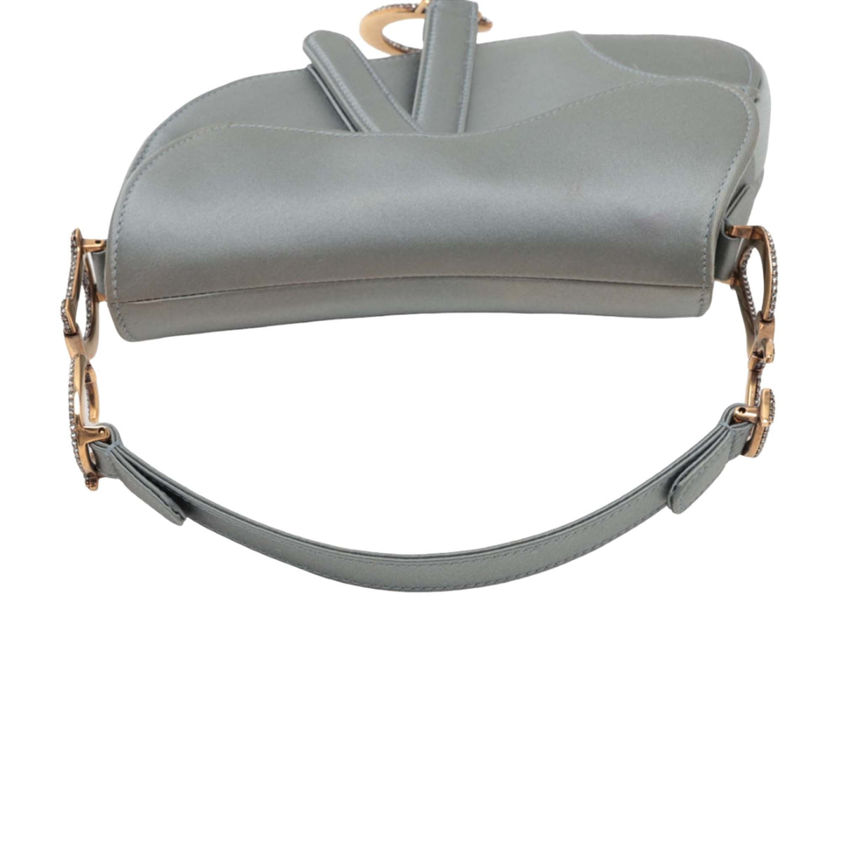 Dior Mini Satin Crystal Embellished Saddle Bag — Gray