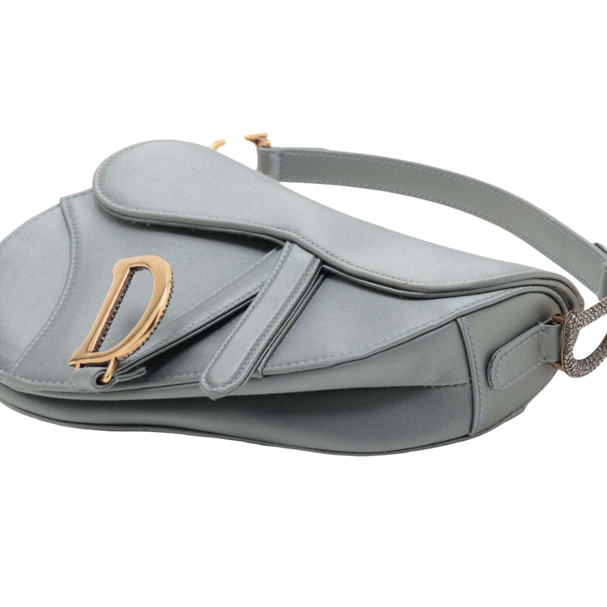 Dior Mini Satin Crystal Embellished Saddle Bag — Gray