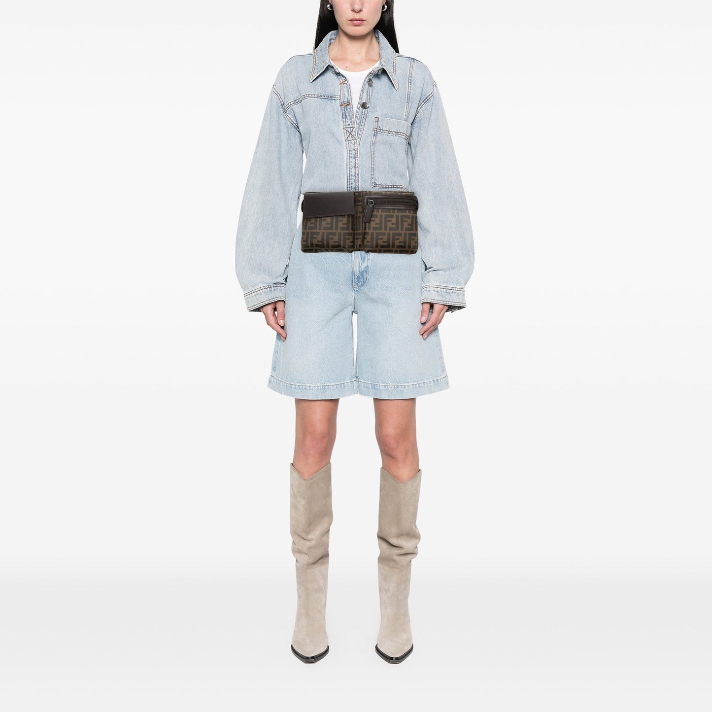 Fendi Zucca Canvas Double Pocket Belt Bag