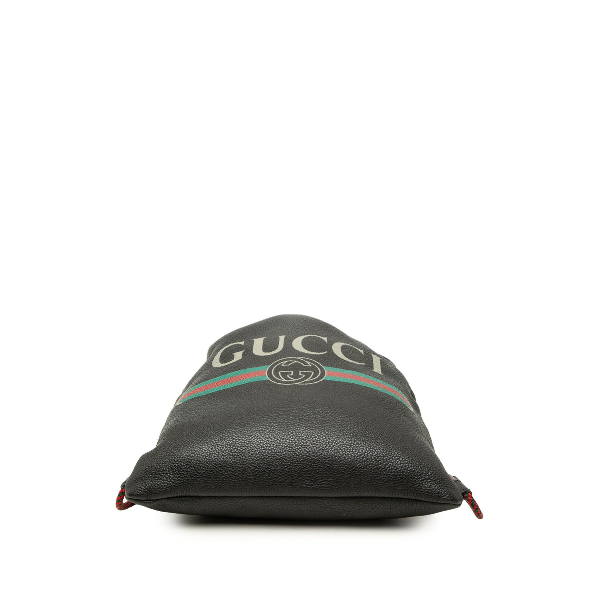 Gucci Leather Logo Drawstring Backpack — Black
