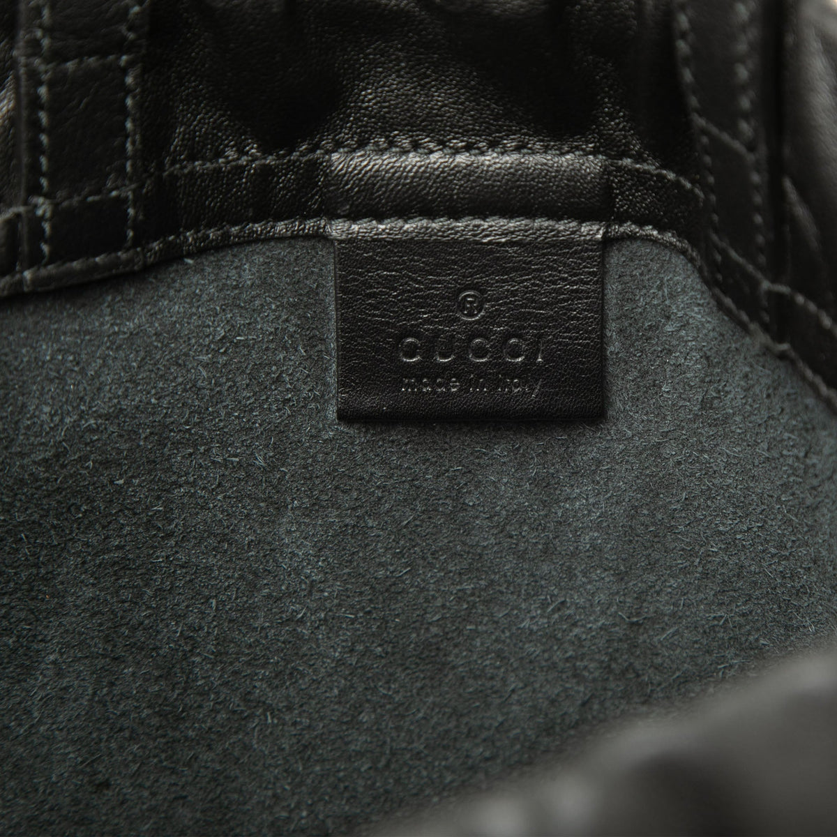 Gucci Leather Logo Drawstring Backpack — Black