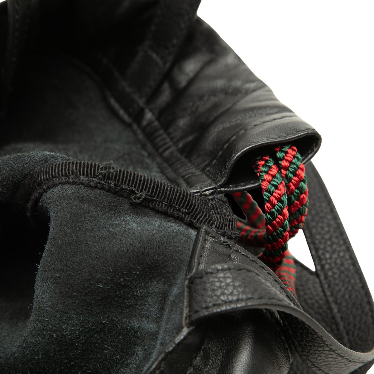 Gucci Leather Logo Drawstring Backpack — Black
