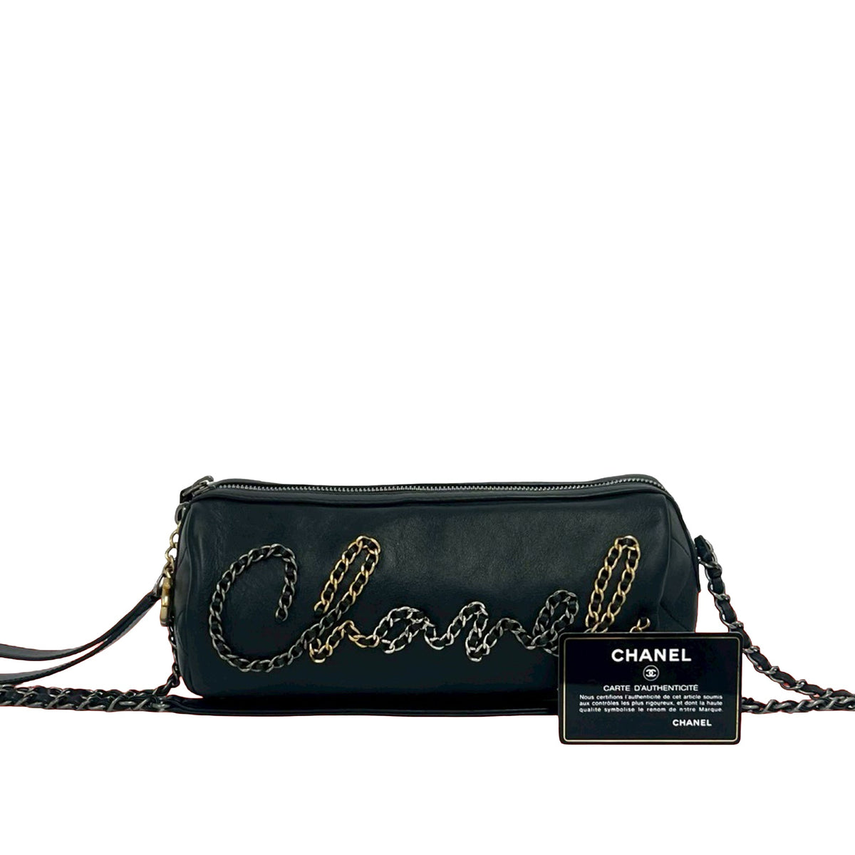 Chanel Calfskin Signature Chain Signe Bowling Bag