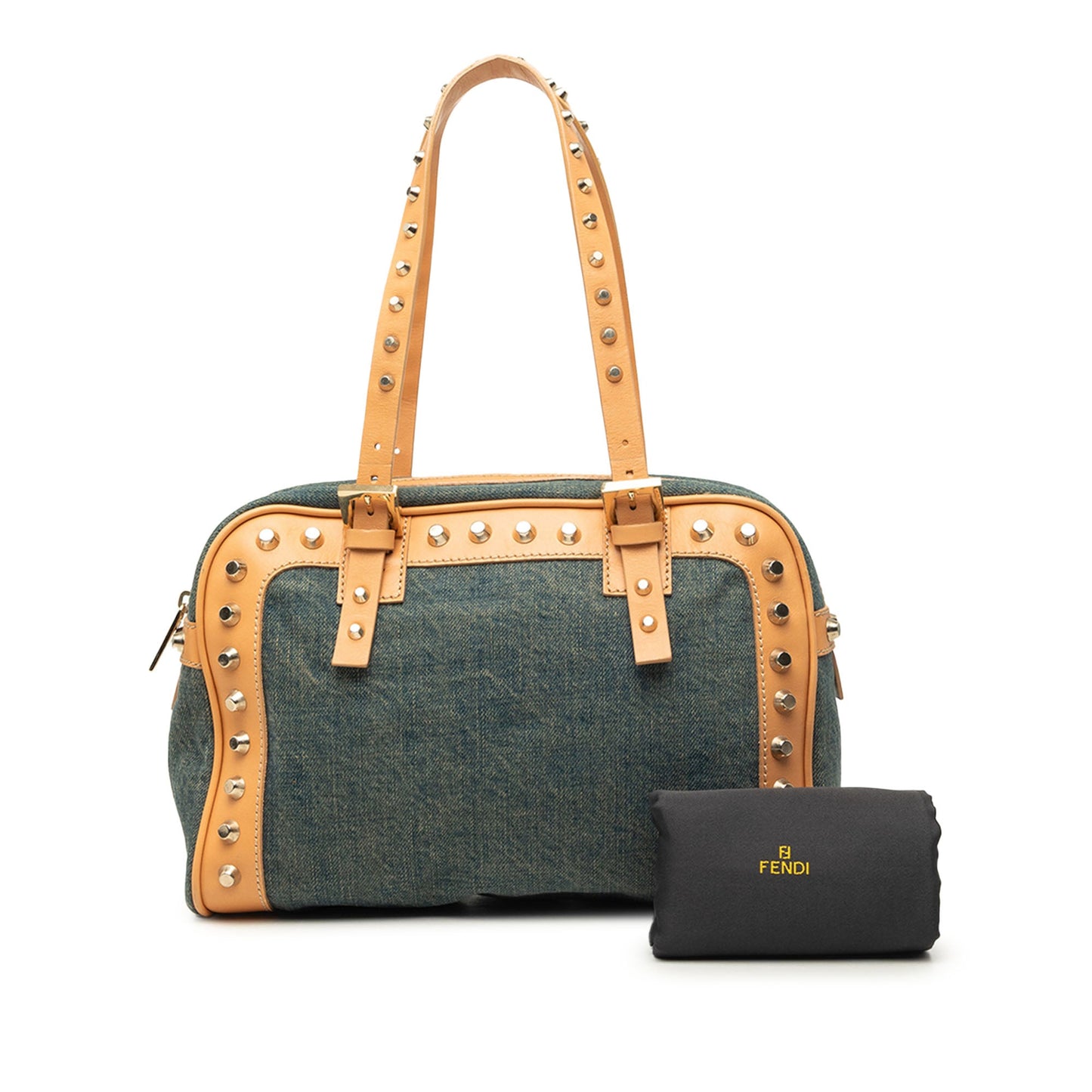 Fendi Studded Denim Shoulder Bag