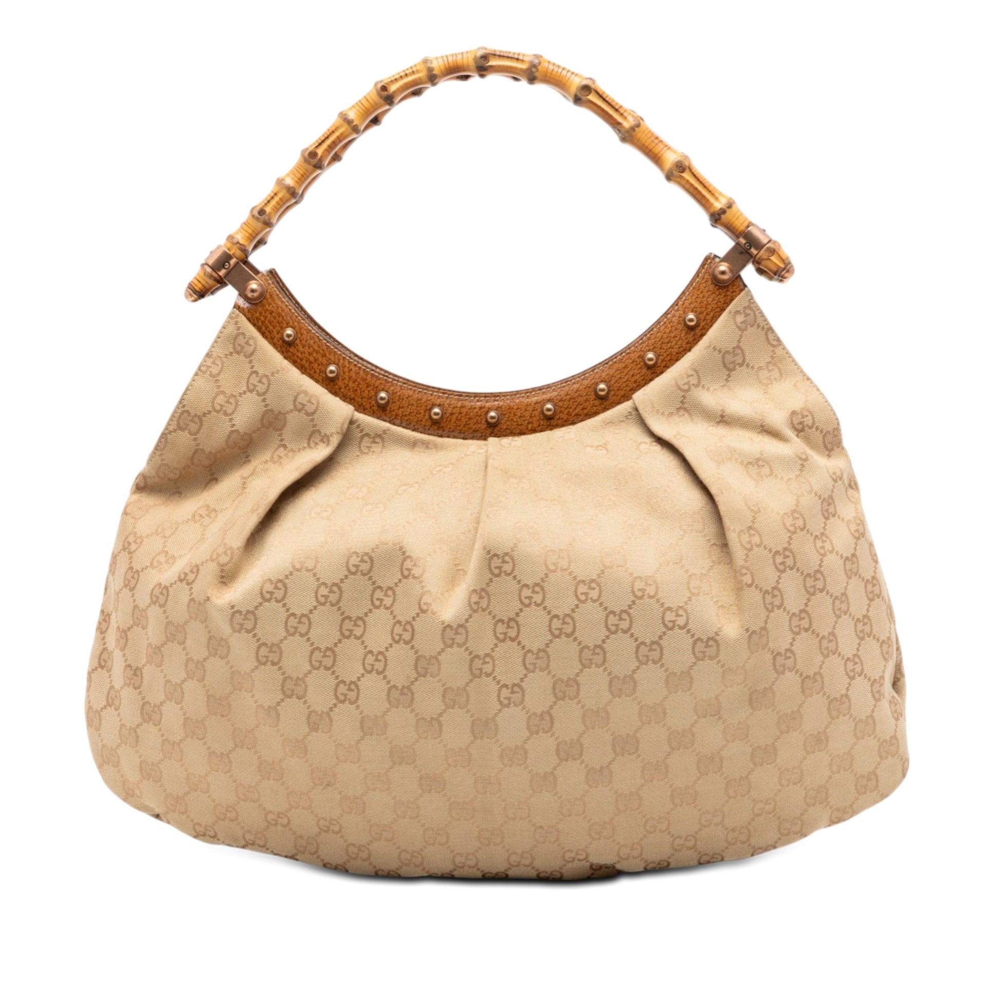 GG Canvas Bamboo Studded Hobo