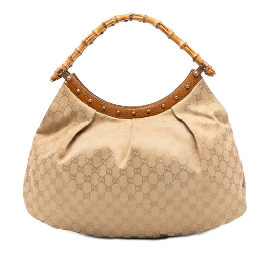 GG Canvas Bamboo Studded Hobo