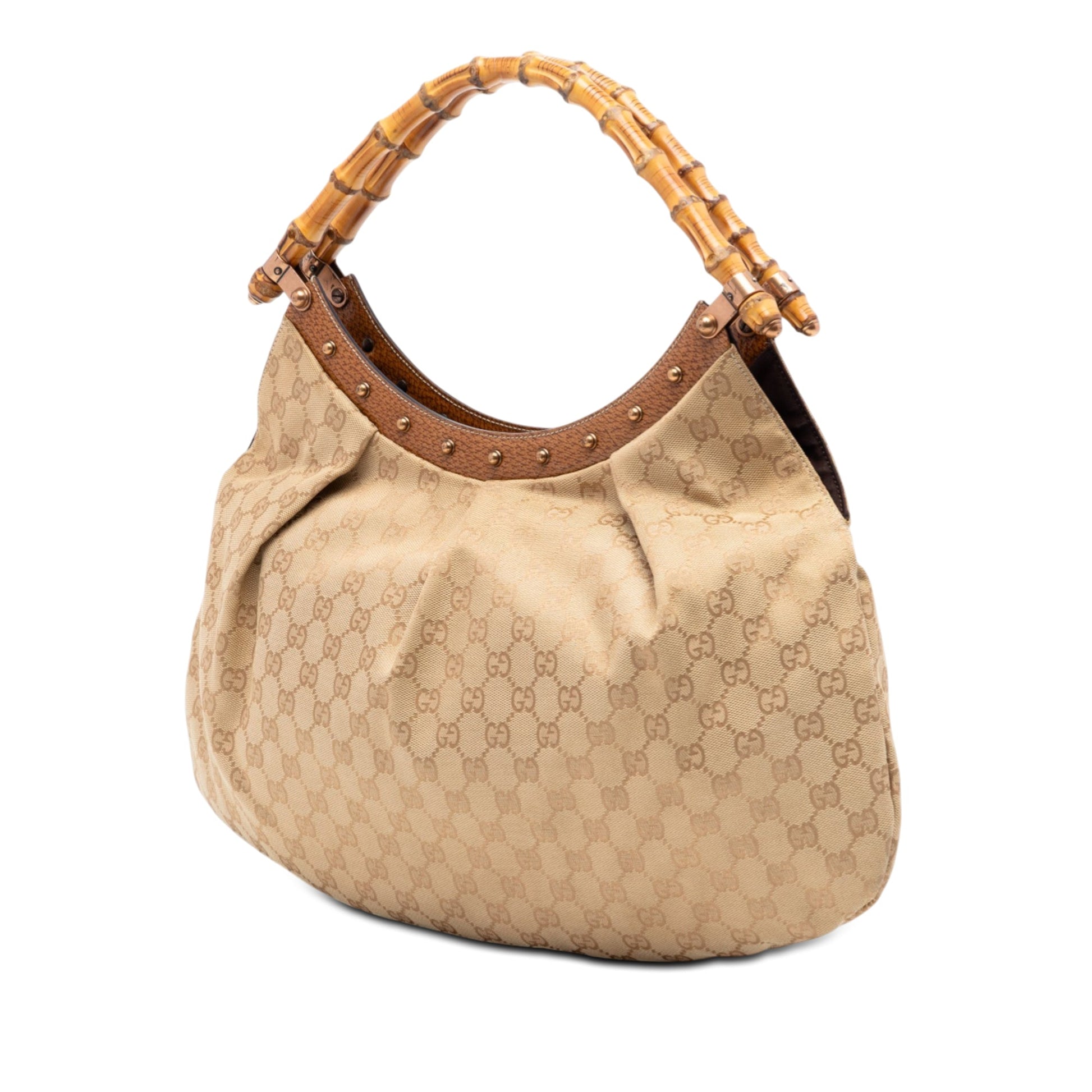 GG Canvas Bamboo Studded Hobo