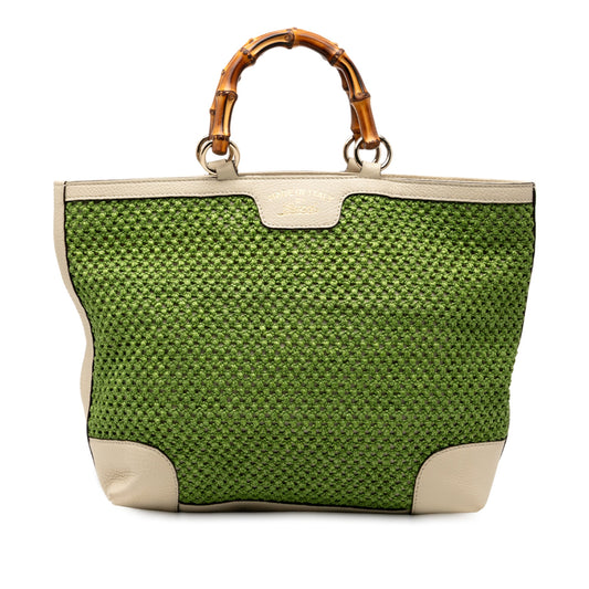 Gucci Large Raffia Bamboo Shopper Tote
