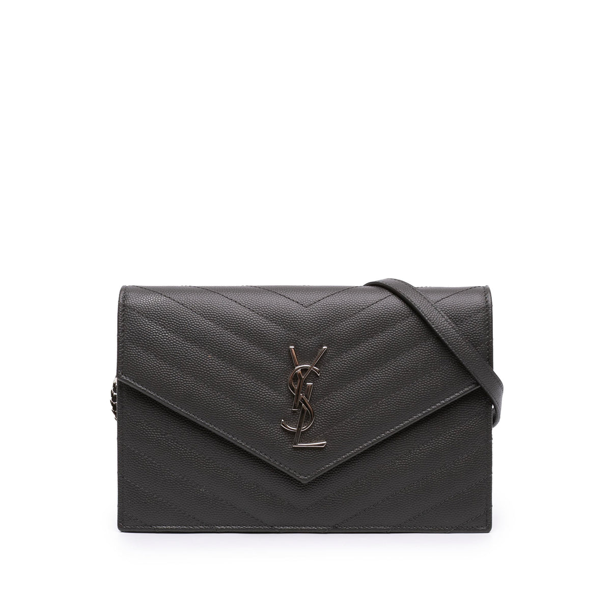 Saint Laurent Grain De Poudre Chevron Cassandre Envelope Chain Wallet