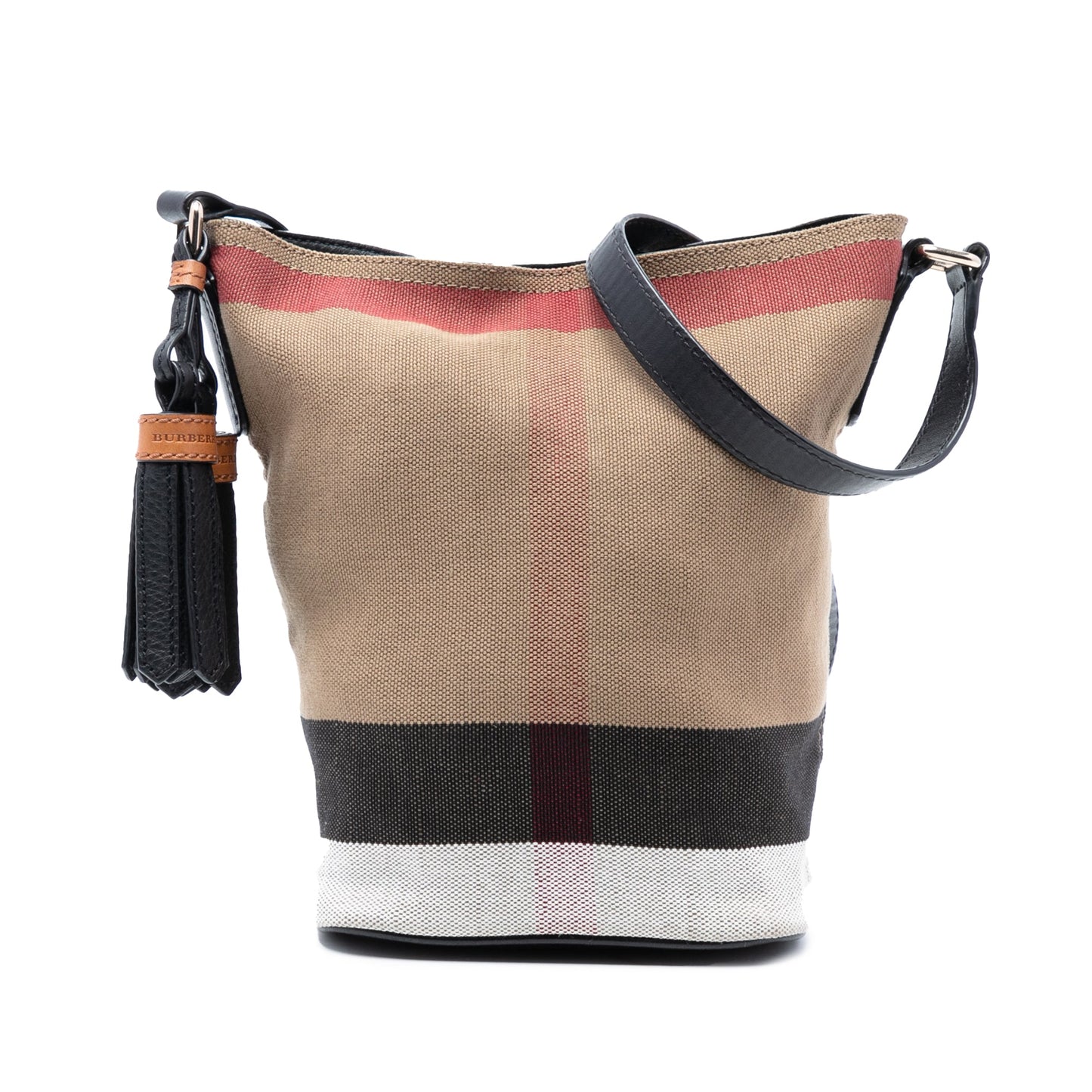Burberry Mini Mega Check Canvas Ashby Tassel Bucket Bag