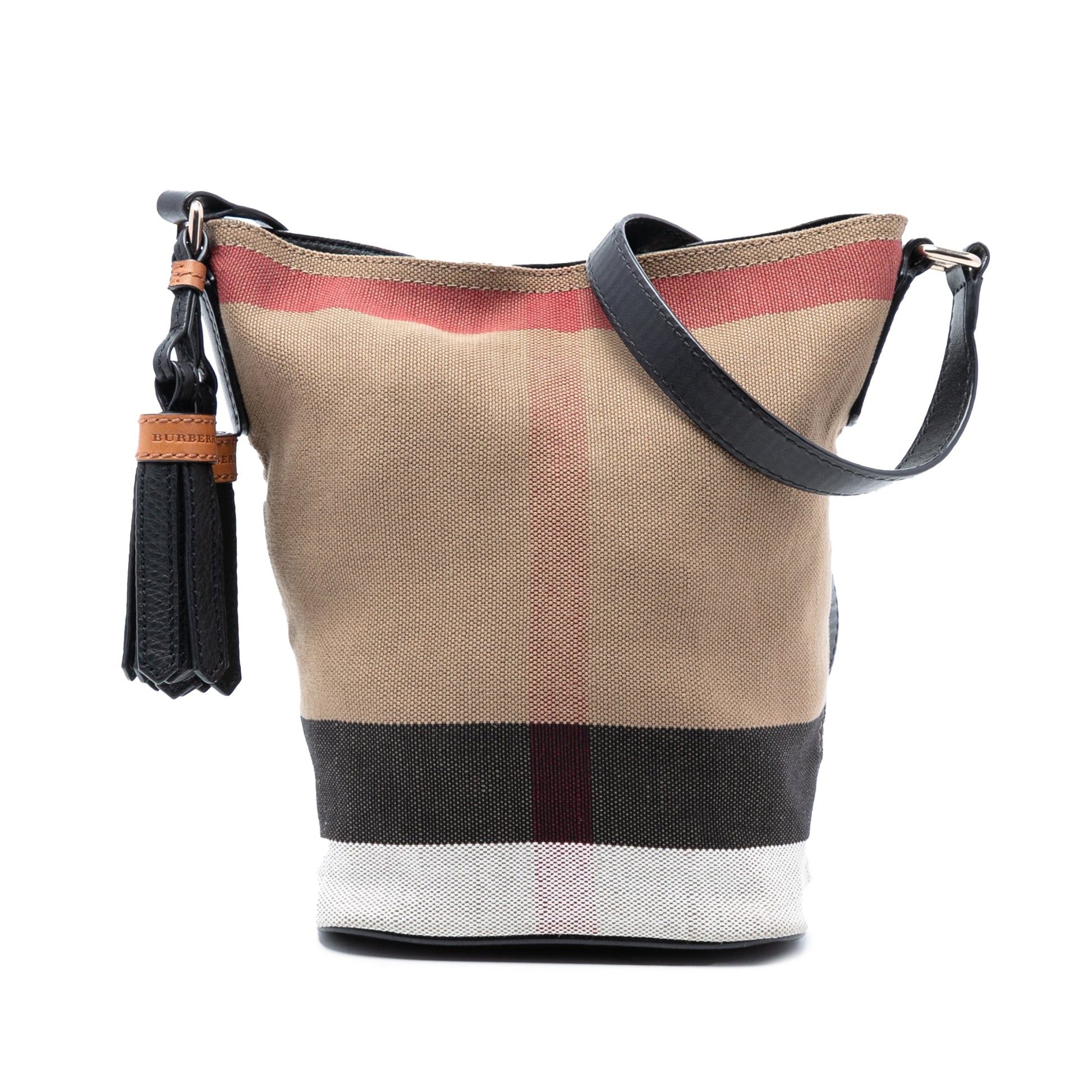 Burberry Mini Mega Check Canvas Ashby Tassel Bucket Bag