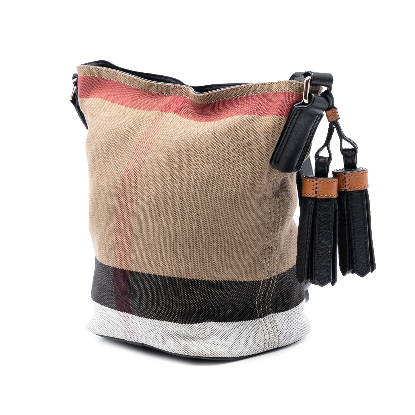 Burberry Mini Mega Check Canvas Ashby Tassel Bucket Bag
