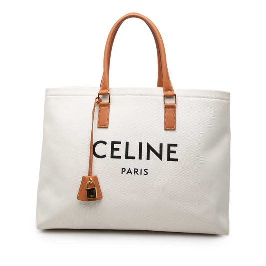Celine Small Canvas Logo Print Horizontal Cabas Tote