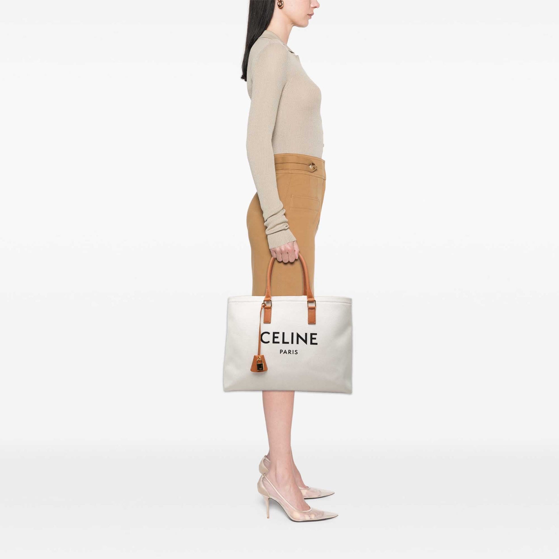 Celine Small Canvas Logo Print Horizontal Cabas Tote