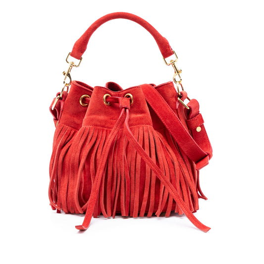 Saint Laurent Small Suede Emmanuelle Fringe Bucket Bag