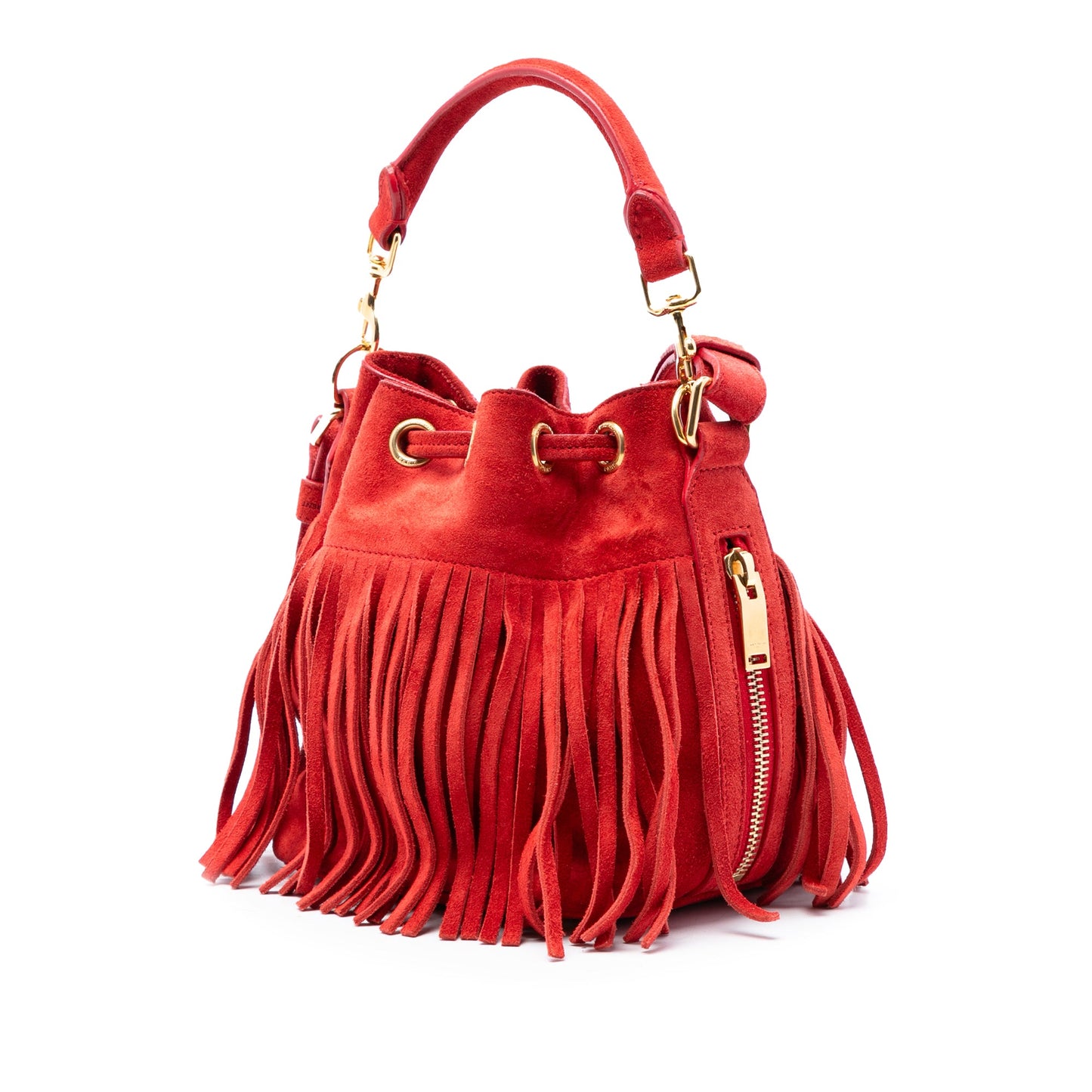 Saint Laurent Small Suede Emmanuelle Fringe Bucket Bag