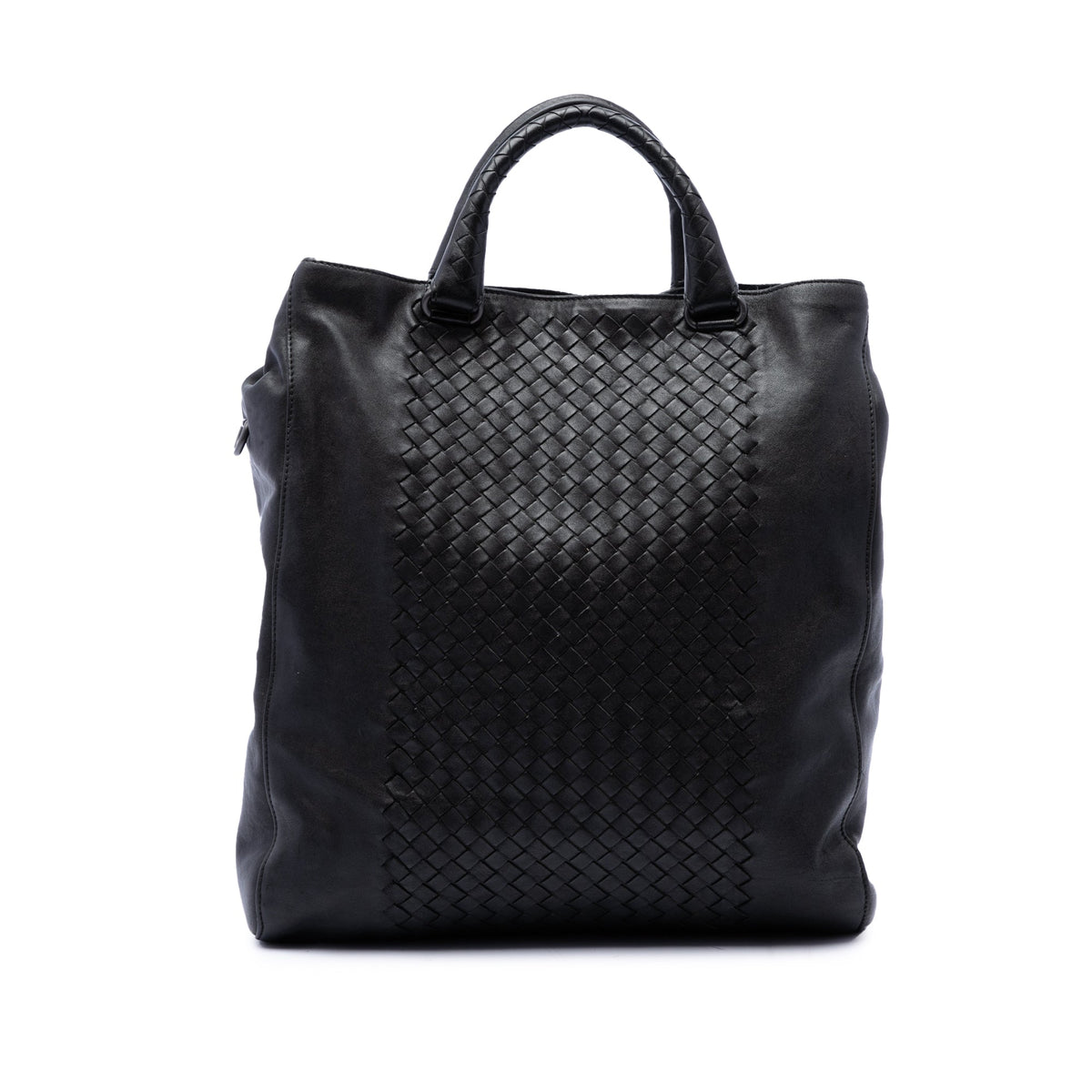 Bottega Veneta Intrecciato Trimmed Nappa Tote — Black