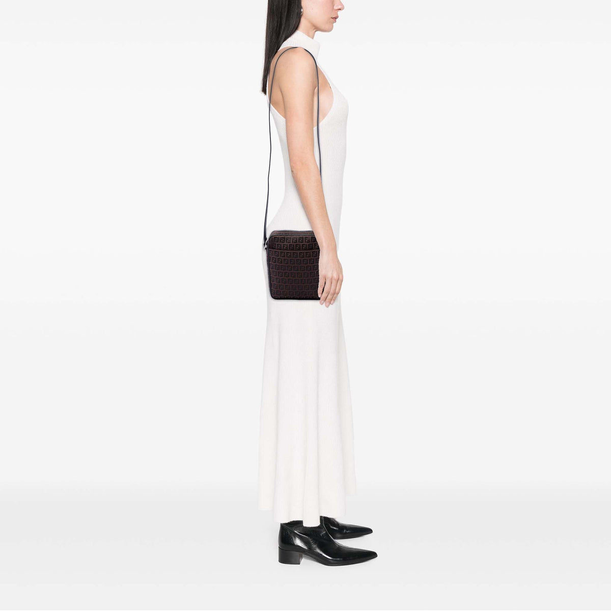 Fendi Zucchino Canvas Crossbody — Brown