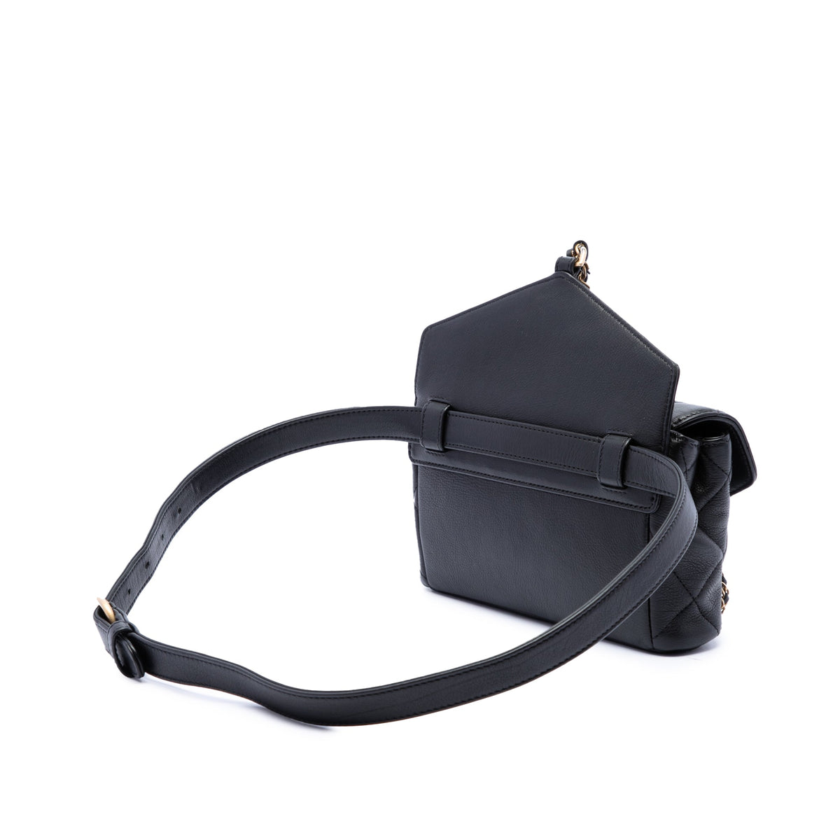 Chanel Quilted Calfskin Carry With Chic Flap Belt Bag with Chain — Black